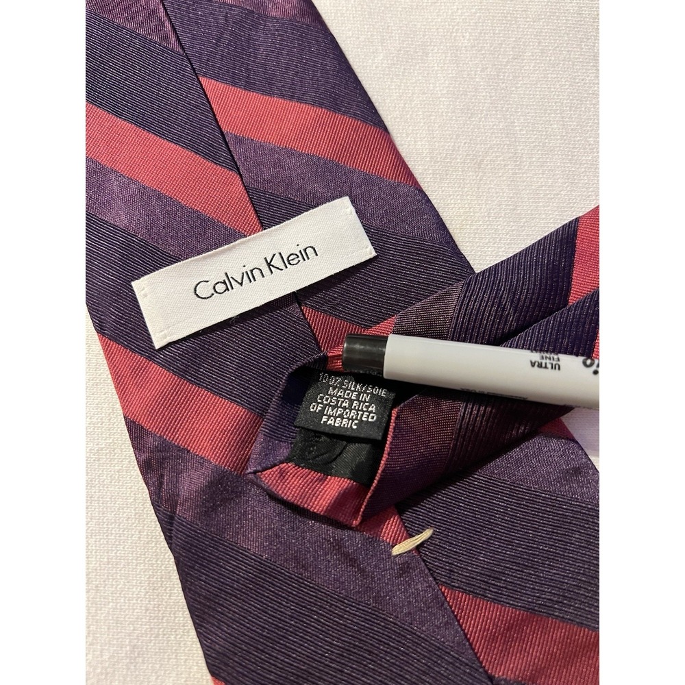 Calvin Klein	Purple Violet Plum Burgundy Stripes Repp Twill Silk Tie Necktie